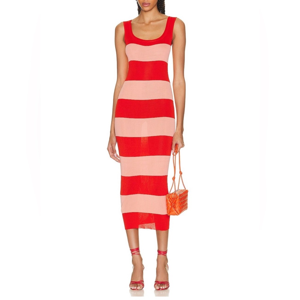 Zimmerman Tank Midi Dress in Coral & Shell Pink Rugby Stripe NWT
